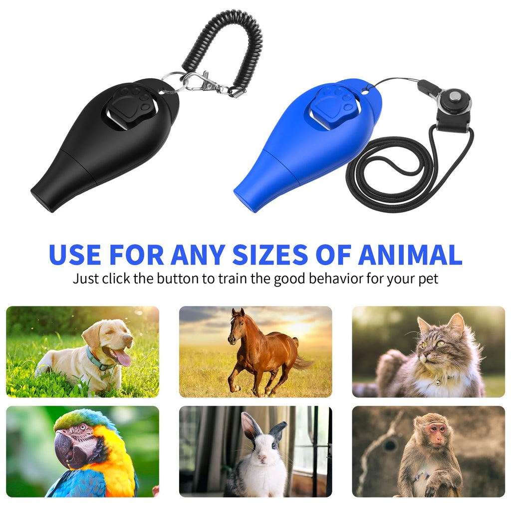 2 in 1 Dog Clicker and Whistle with Wrist Strap & Halter Rope, Perfect for Puppy Pet Behavior Training, Durable Lightweight Easy to Use, 2 Pack