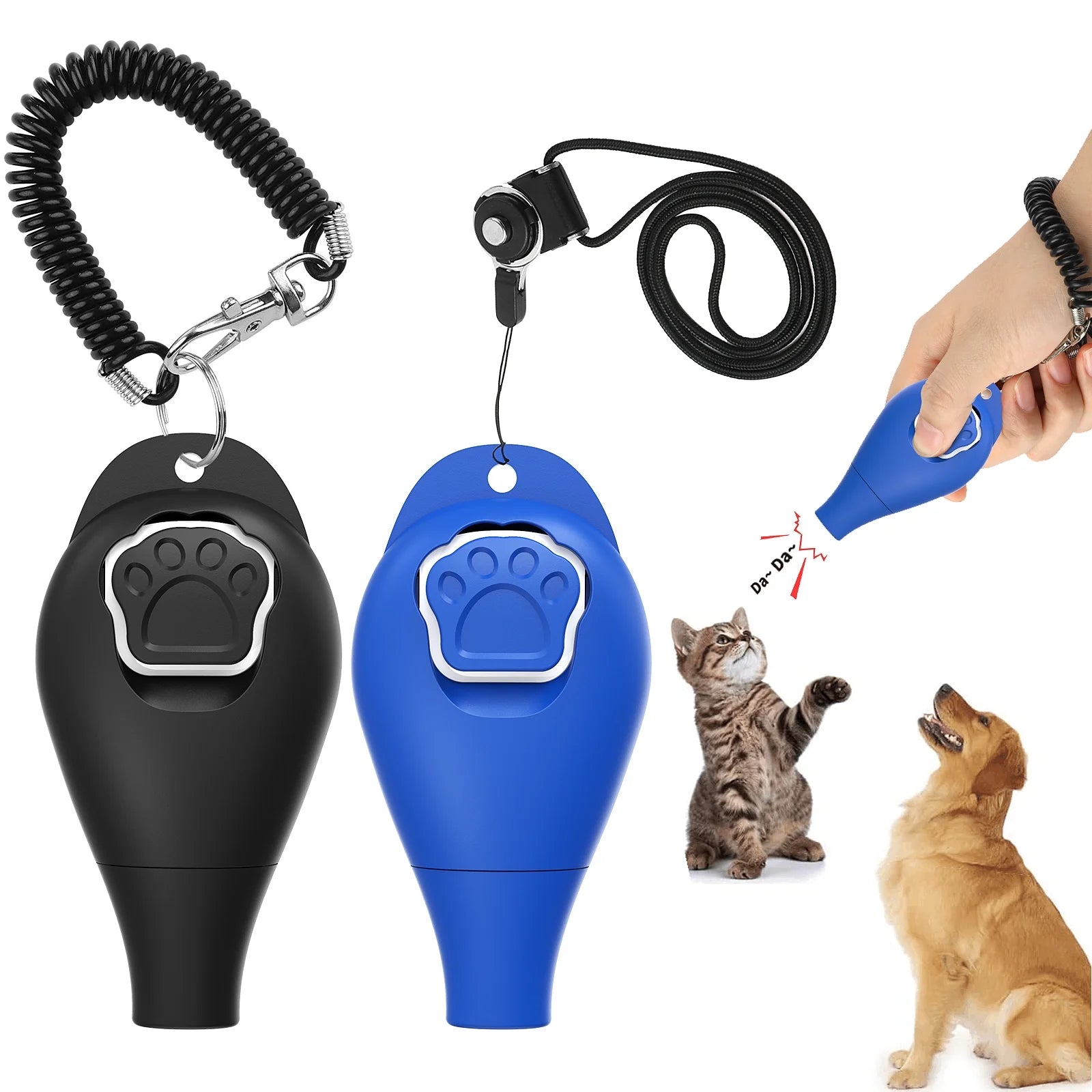 2 in 1 Dog Clicker and Whistle with Wrist Strap & Halter Rope, Perfect for Puppy Pet Behavior Training, Durable Lightweight Easy to Use, 2 Pack