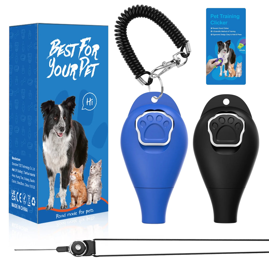 2 in 1 Dog Clicker and Whistle with Wrist Strap & Halter Rope, Perfect for Puppy Pet Behavior Training, Durable Lightweight Easy to Use, 2 Pack